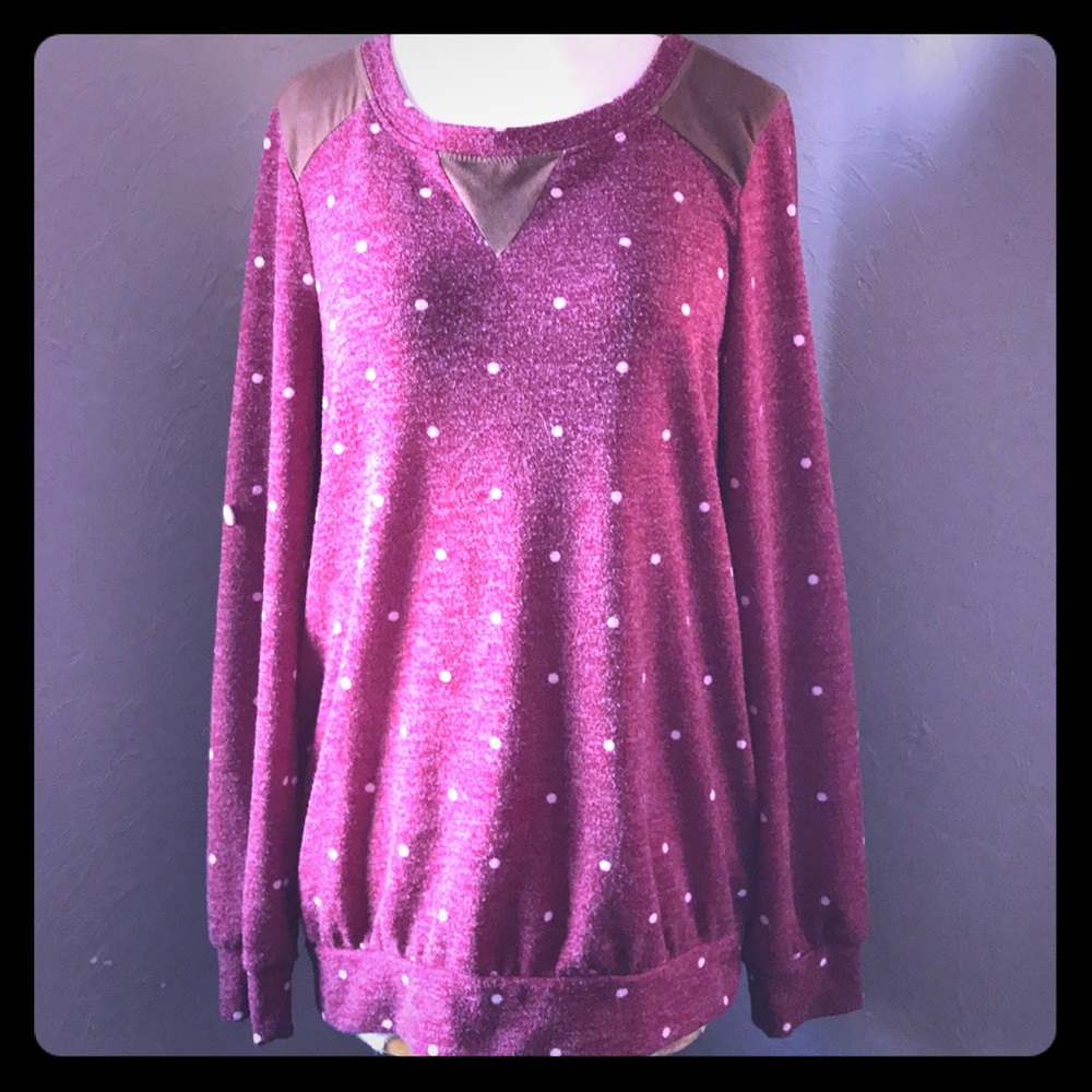 Red, white and brown polka dot long sleeve tunic